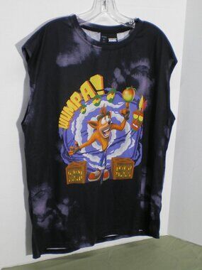 Black Crash Bandicoot "Wumpa!" Graphic Tee Shirt with Smoke Swirl, Size Med